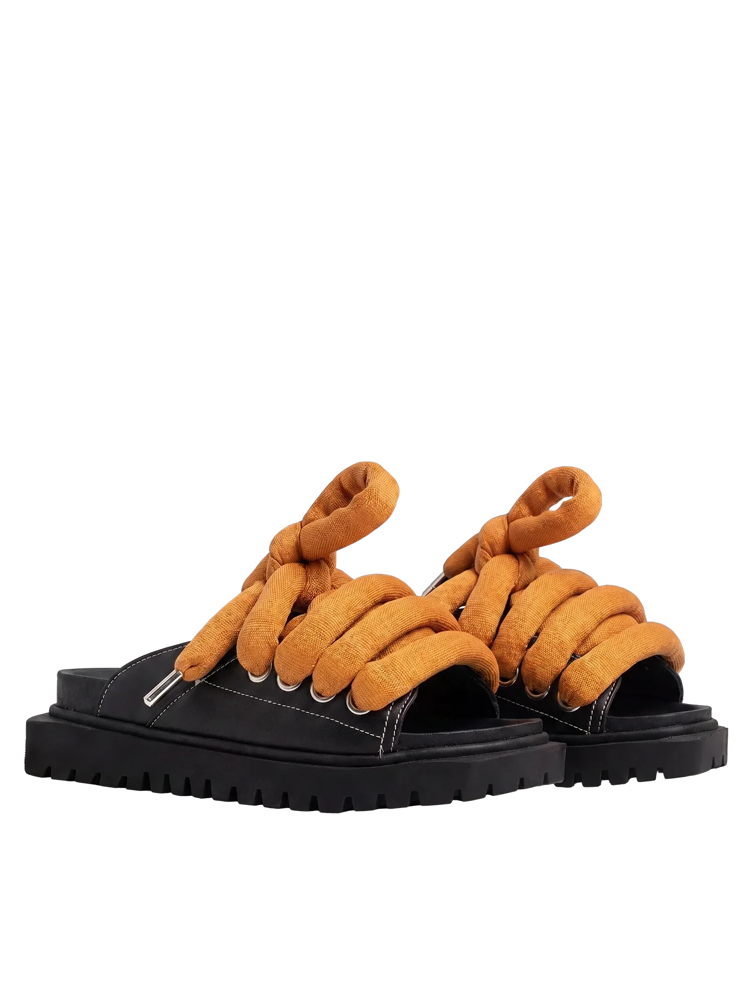 Sandal - Black Leather - LT Orange