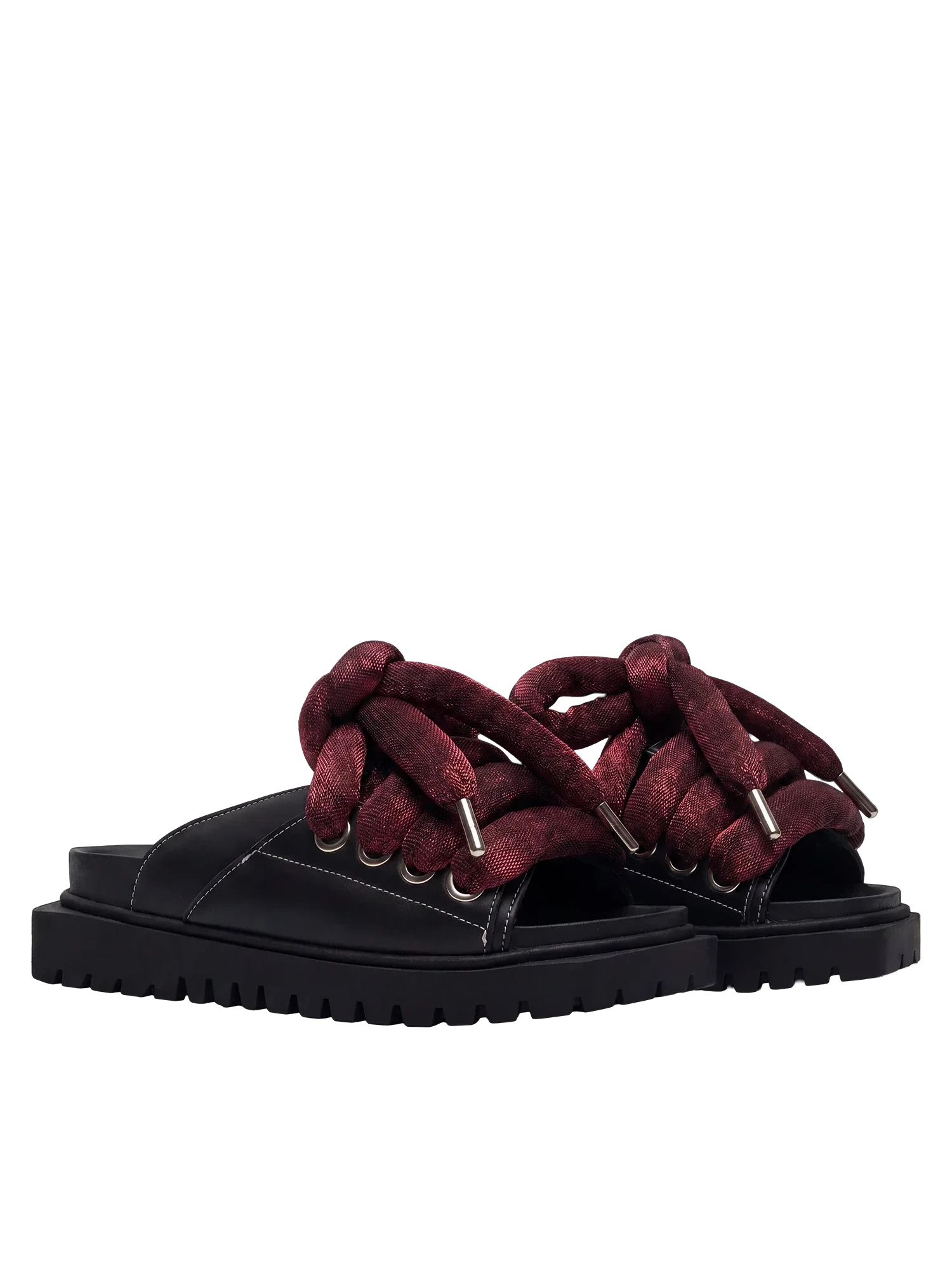 Sandal - Black Leather - LT Bordeaux