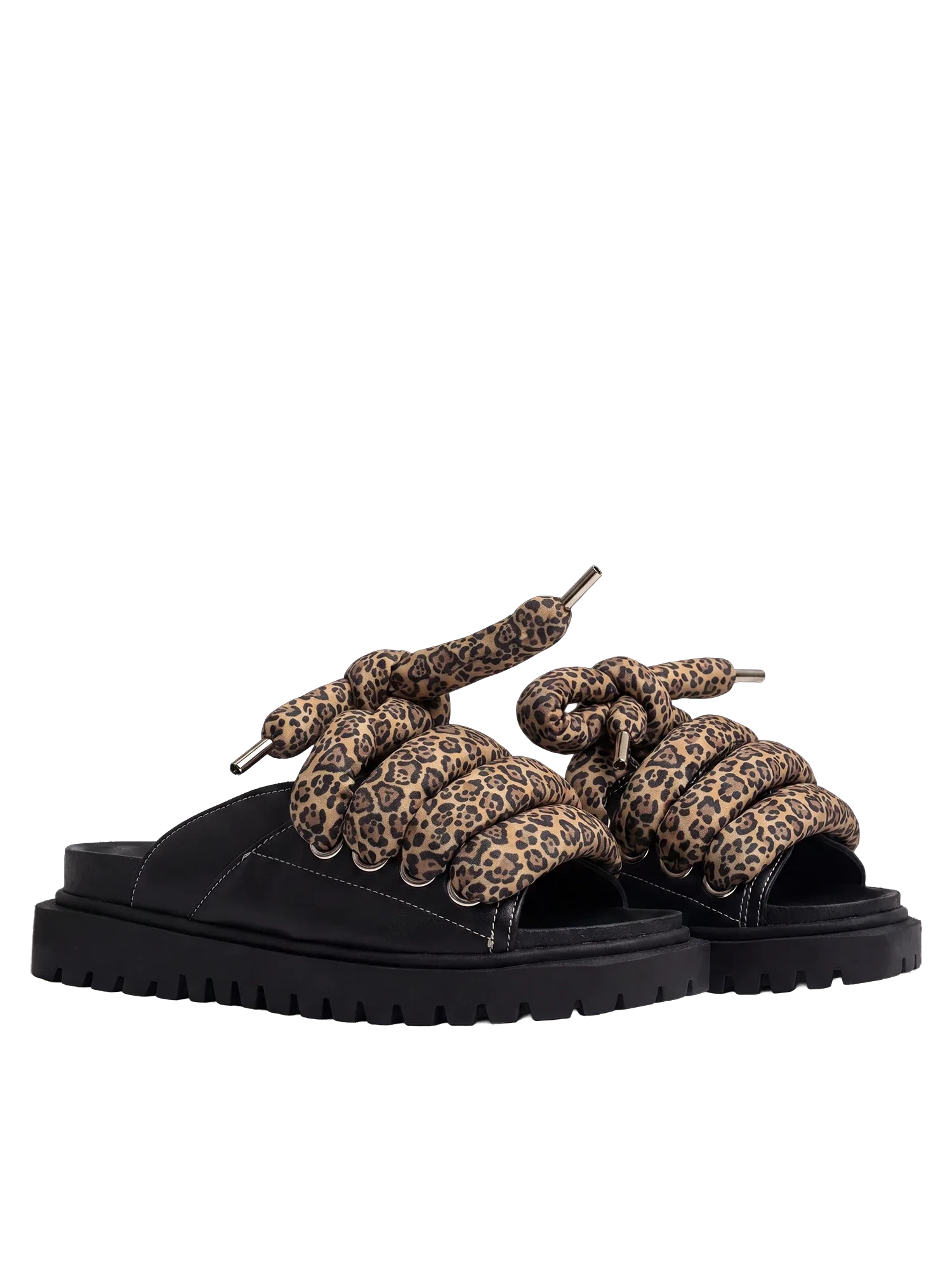 Sandal - Black Leather - TB Leopard