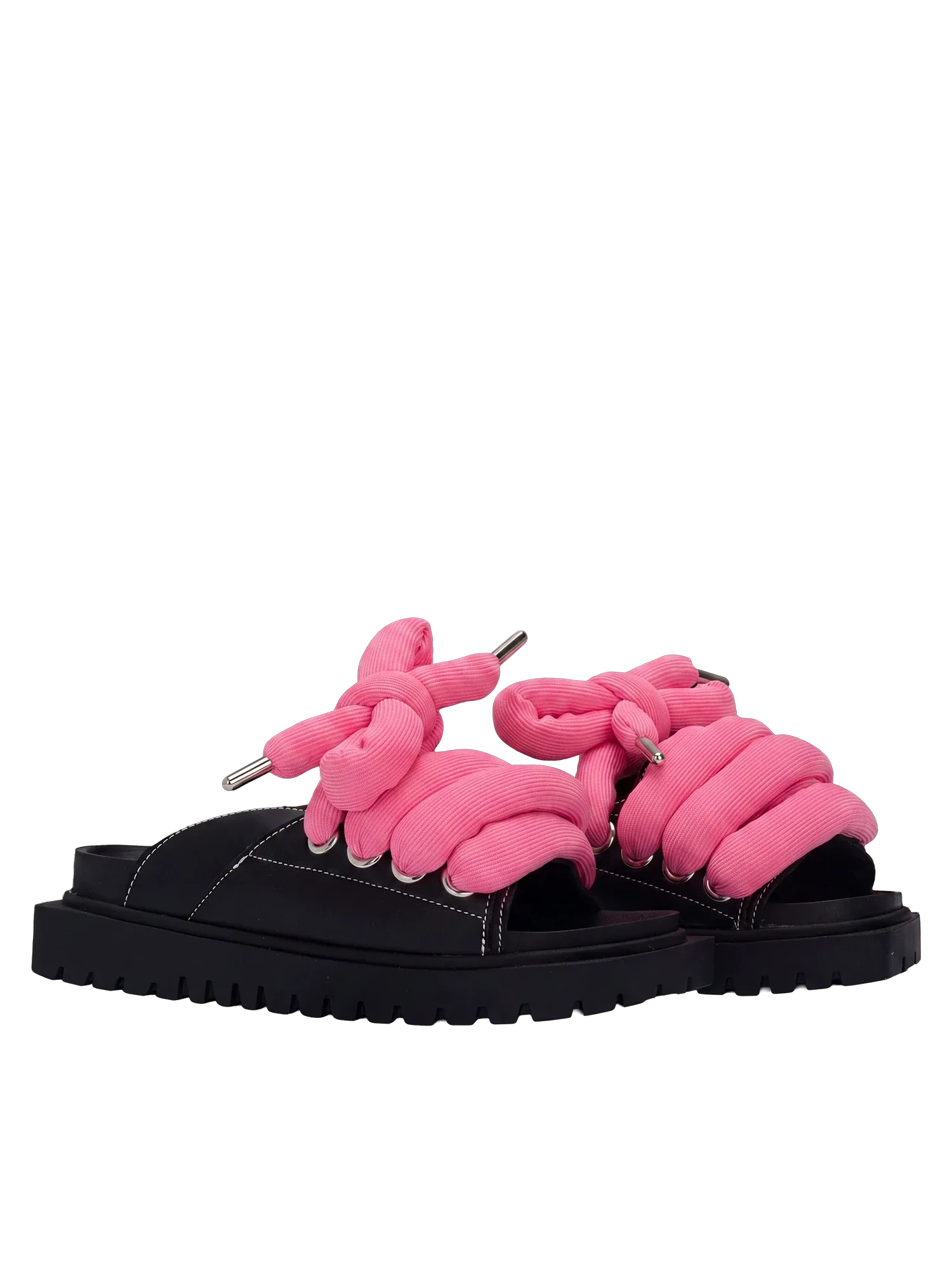 Sandal - Black Leather - TB Pink