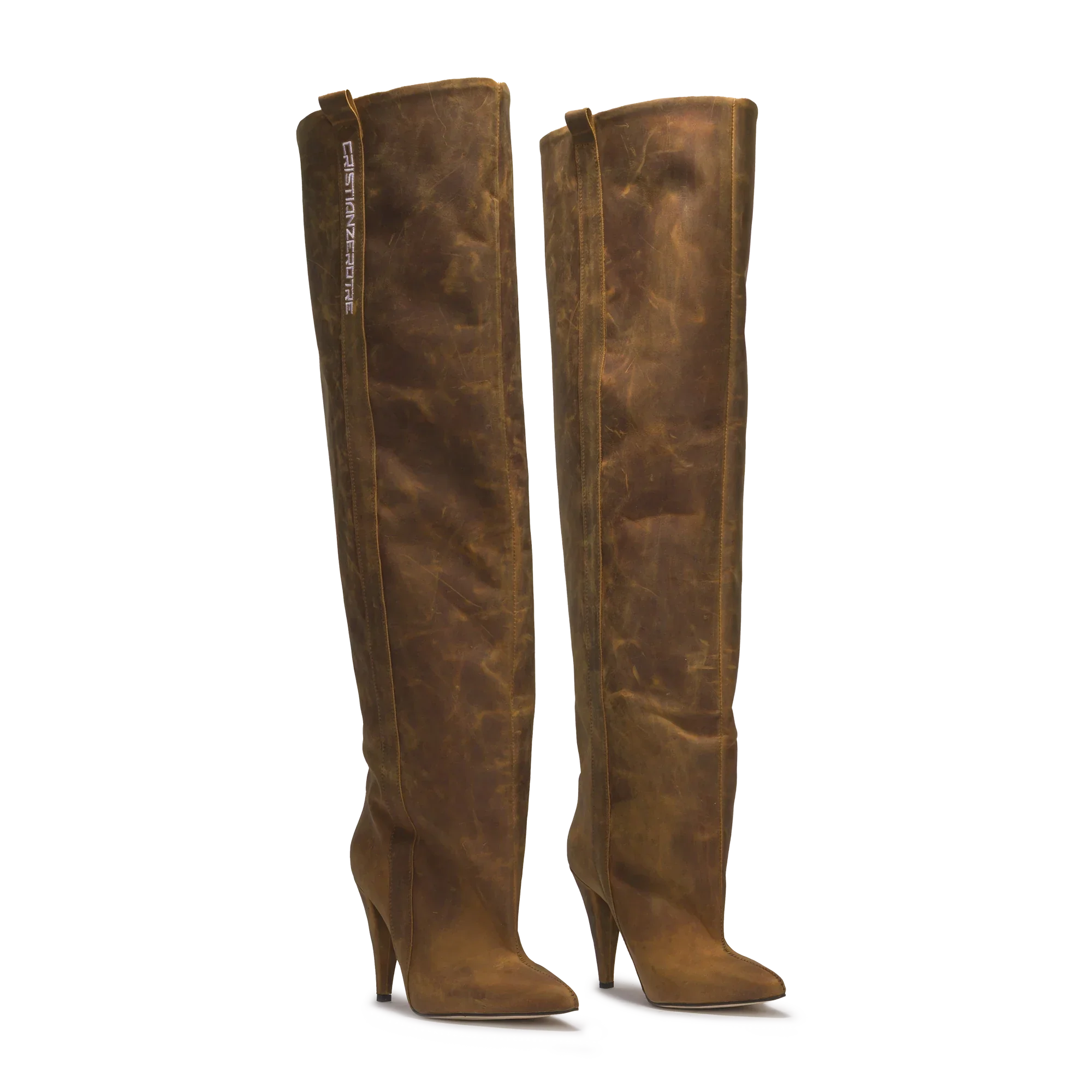 STORM – Vintage Brown Distressed Leather Over-The-Knee Boots