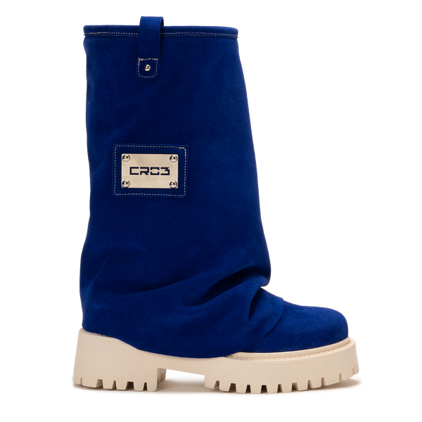 Deep blue velvet Chunky Boots